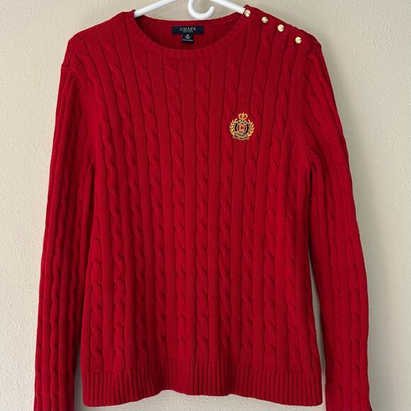 Vintage Chaps Ralph Lauren cable knit crewneck sweater 90s Y2K academia preppy M - Picture 2 of 13